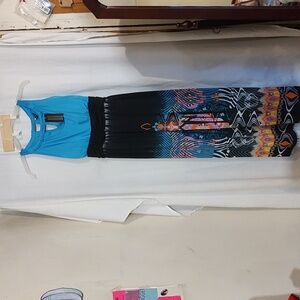 Vibrant Maxi Dress with Blue and Black Pattern